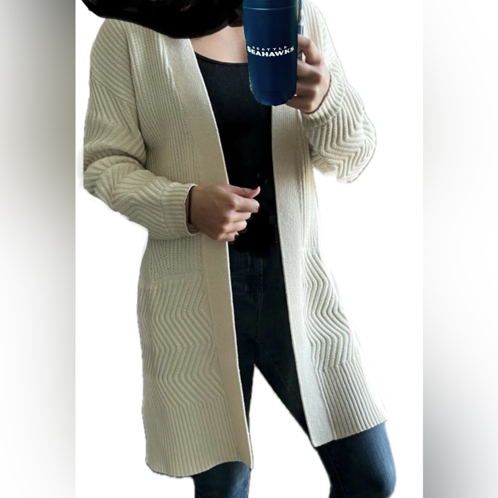 Old Navy Chunky Thick Knit Beige Open Front Coatigan/ Sweater/ Cardigan! (MED) - Picture 3 of 12